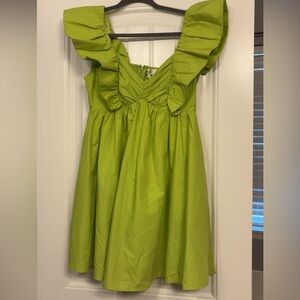 Lime Green Ruffle Shoulder Party Dress